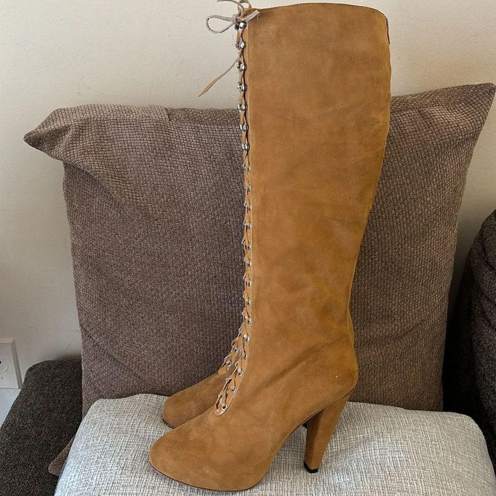 Madison Harding Suede Knee-high lace-up Leather laces Boots Size 9 - Picture 5 of 16